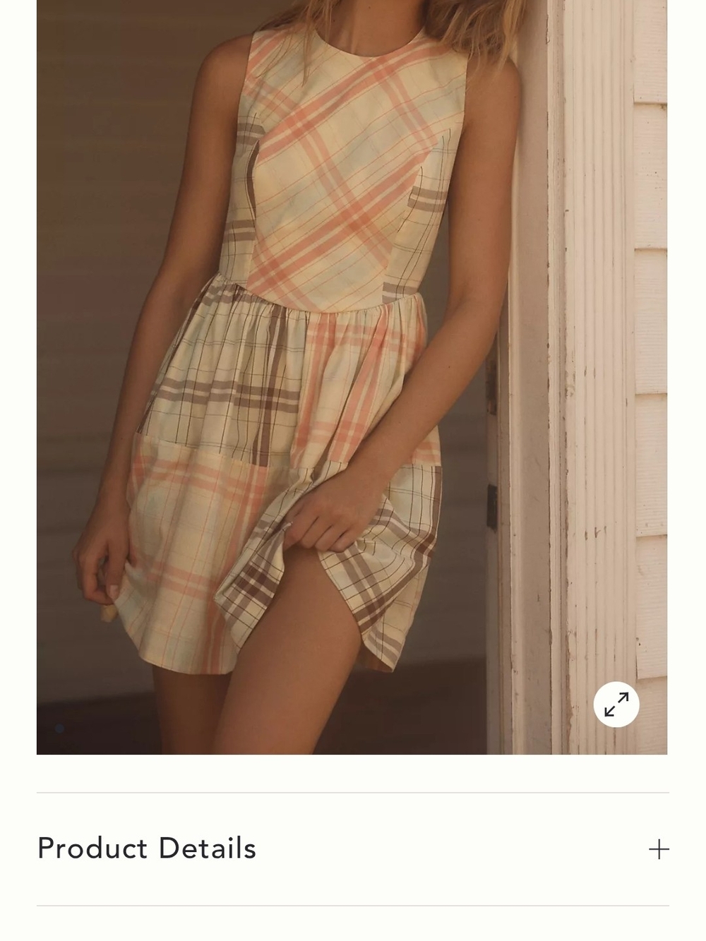 Anthropologie Plaid Sleeveless Mini Dress in Peach, Cream, and Taupe